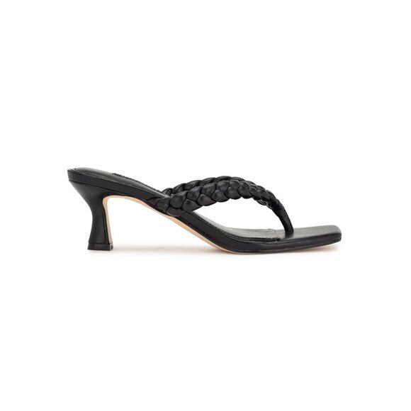 NINE WEST Womens Black Angel Square Toe Kitten Heel Slip On Heeled Sandal 8 M - Picture 2 of 4